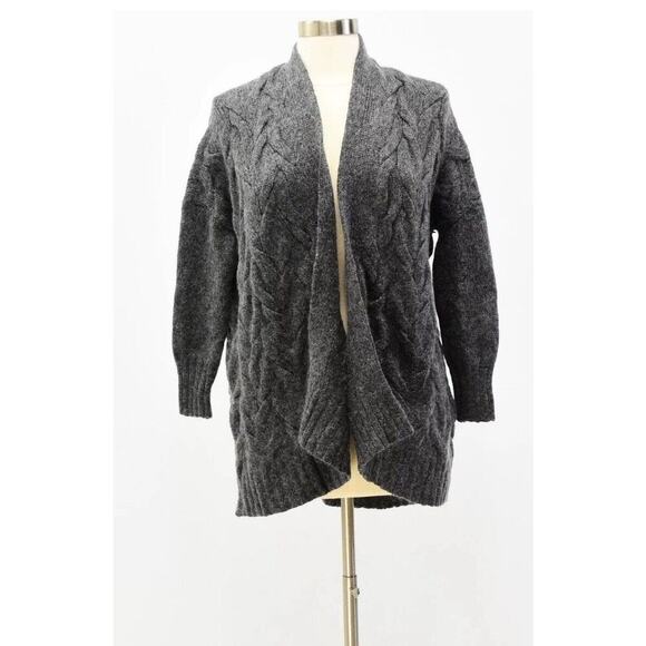 Womens Eileen Fisher Charcoal Gray Cable Knit Cardigan Sweater Wool Small 1604 - Picture 1 of 7